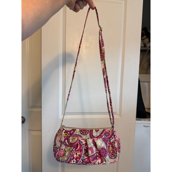 Vera Bradley Frannie Crossbody Bag Paisley Meets Plaid Pink Floral Quilted - Picture 4 of 7
